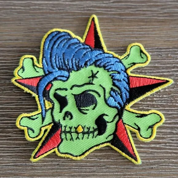 Reed Rockin Billy Patch Star Cross Bones Embroidery Iron On Punk Rockabilly - Picture 1 of 3